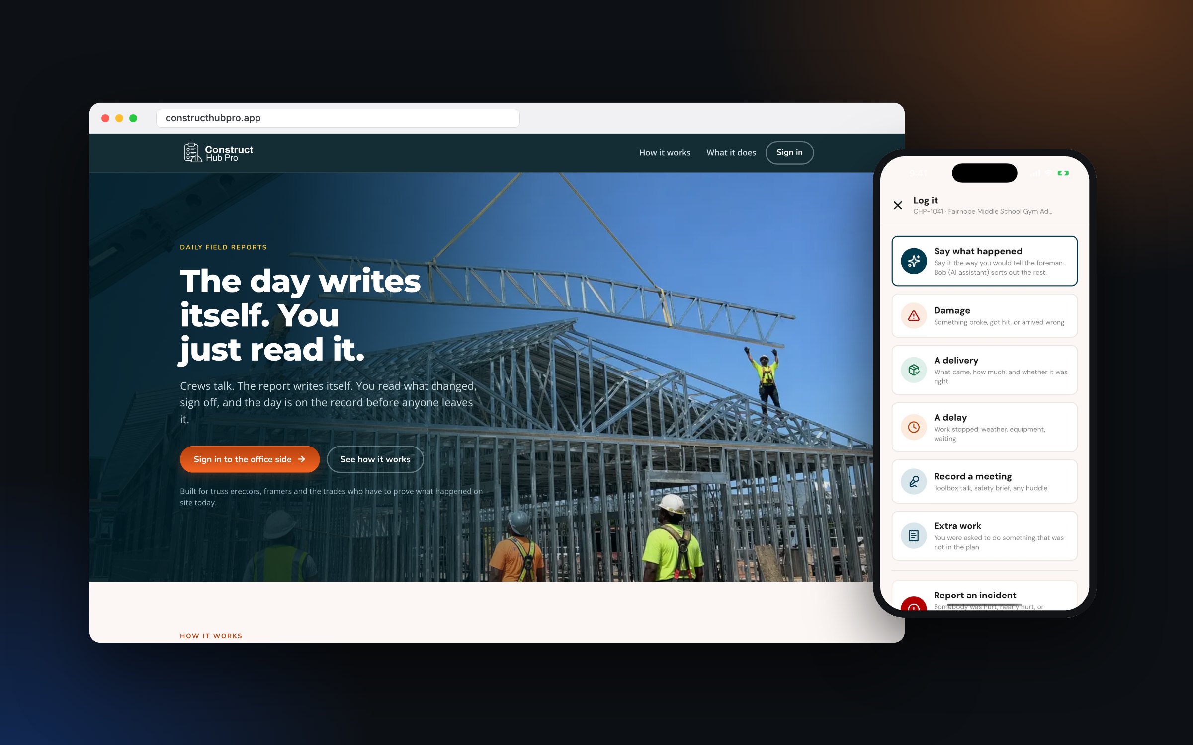 The Construct Hub Pro website and iPhone app