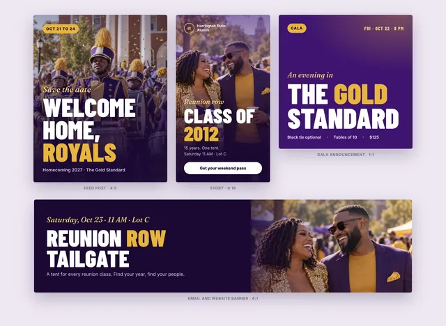 Concept: a homecoming social kit in feed, story, square and banner sizes