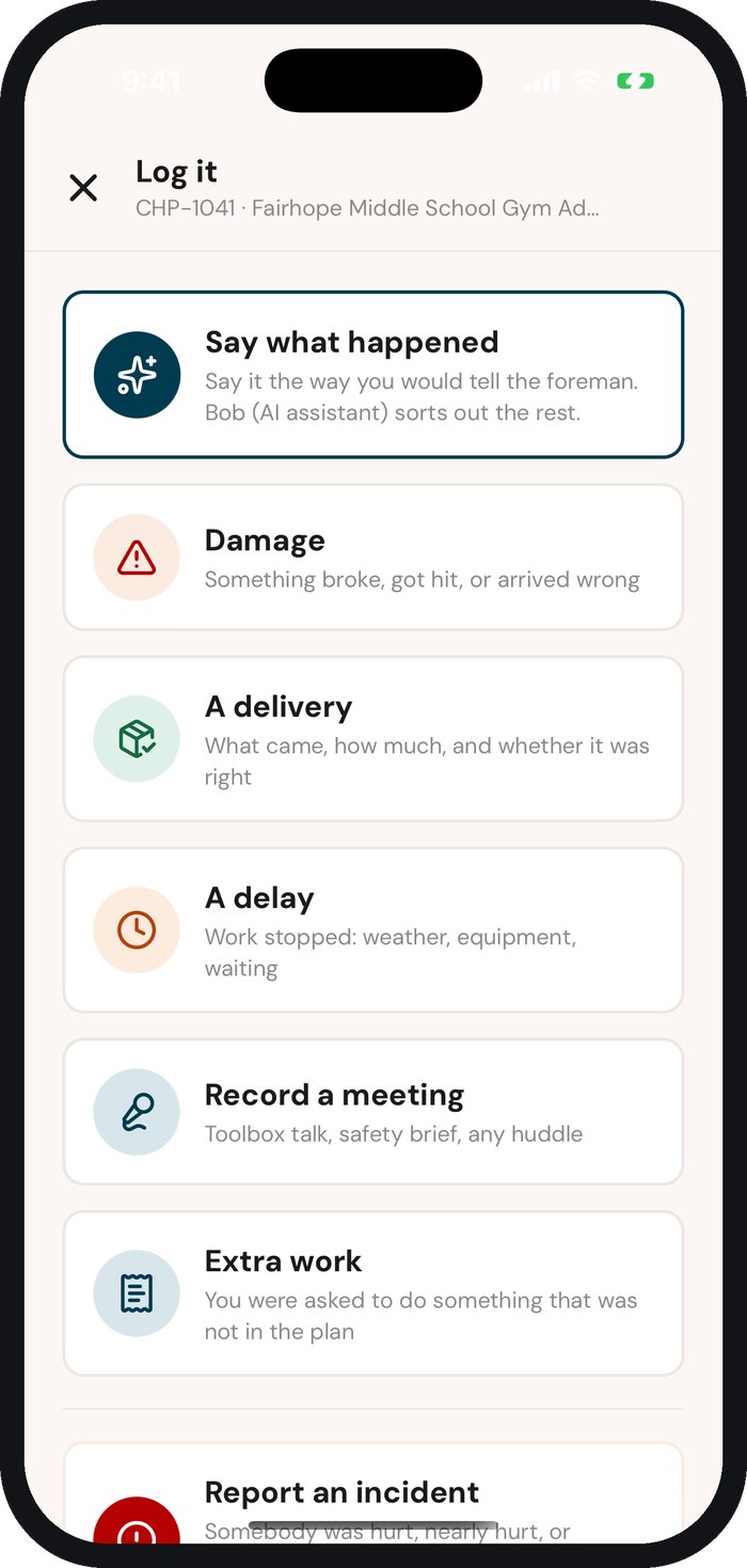 Log it: say what happened and Bob, the AI assistant, sorts it into the report