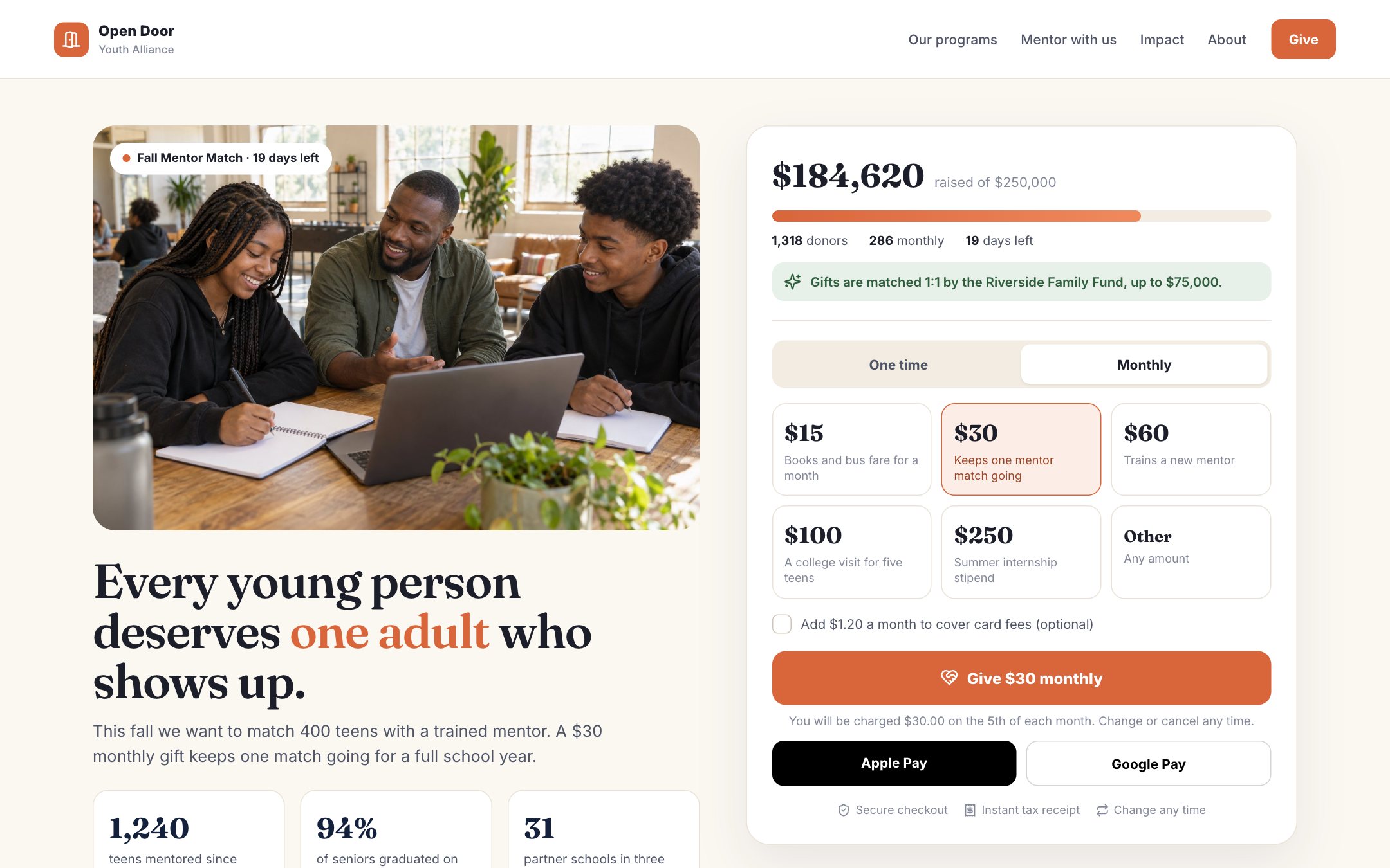 The campaign giving page